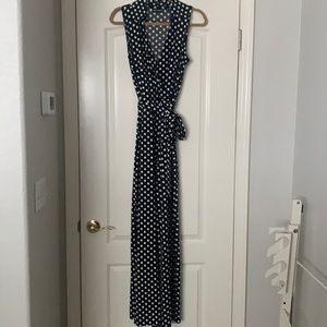 Black and white poke-a-dot wide leg jumpsuit.